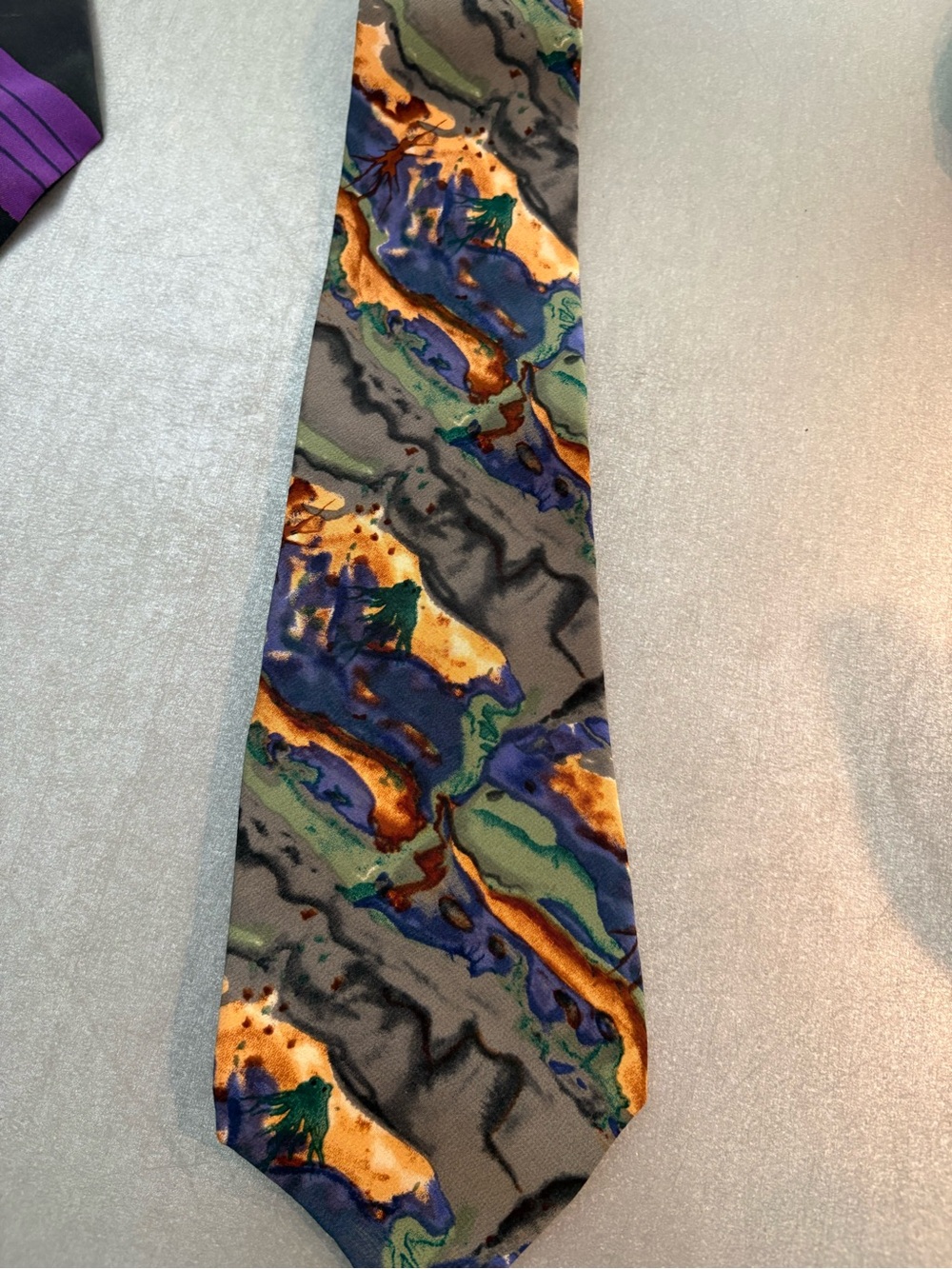 J. Garcia Abstract Silk Tie in Gray, Blue, Green & Gold